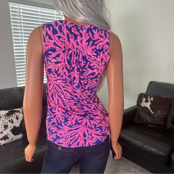 Lilly Pullitzer Sleeveless Top Samba Coral Small Pink Blue Resort Beach Coastal - Picture 4 of 6